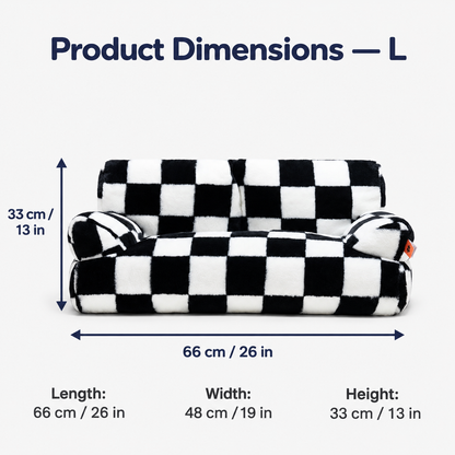 Large checked pet sofa dimensions: 66 x 48 x 33 cm / 26 x 19 x 13 in