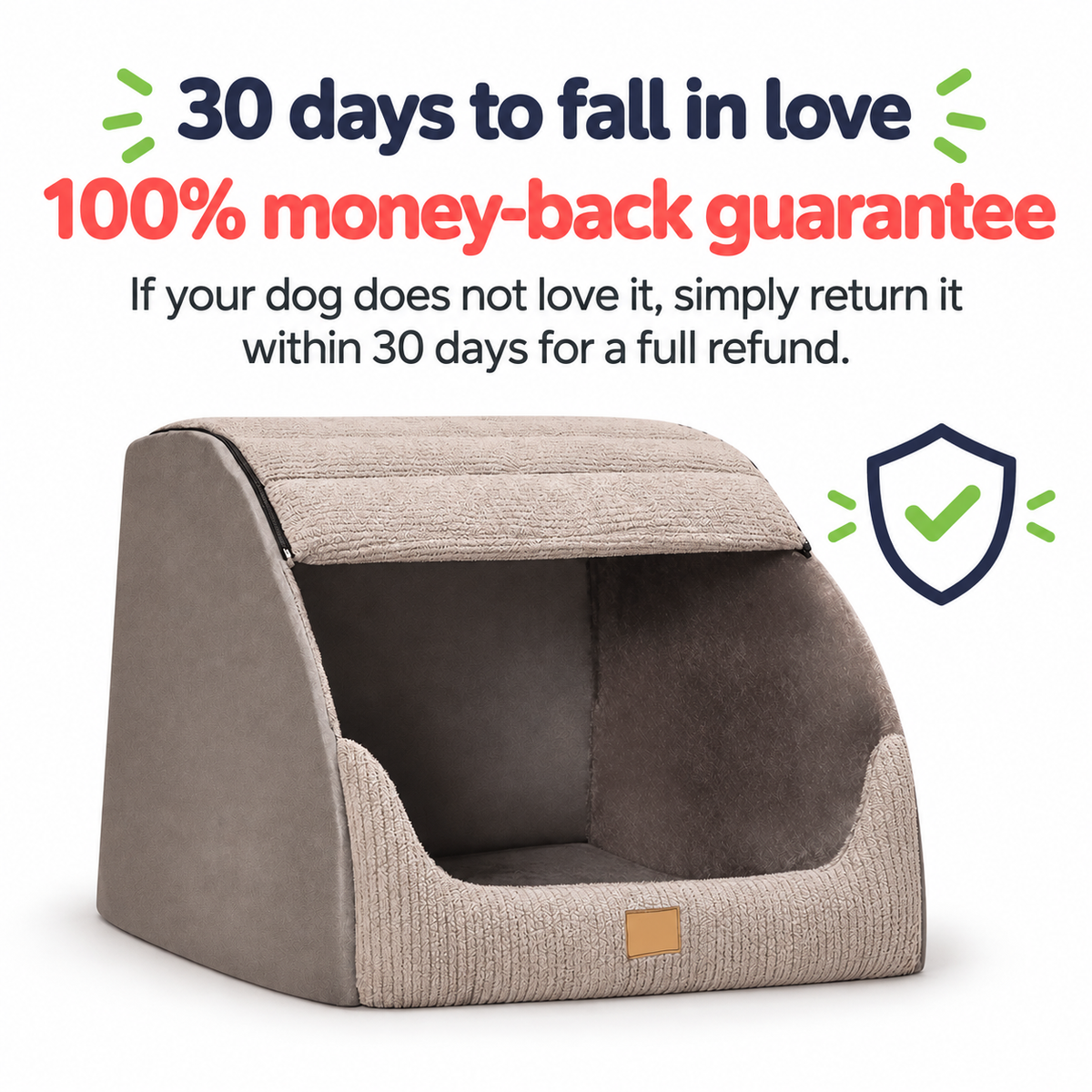 30-day full-refund guarantee for the cave dog bed