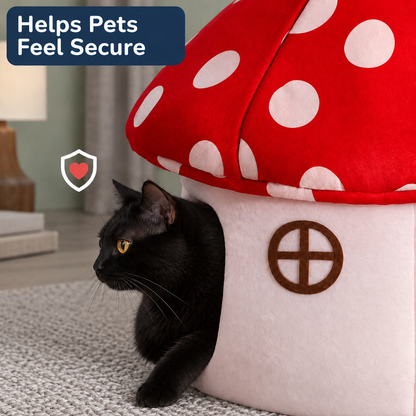 Mushroom cave bed helps pets feel secure