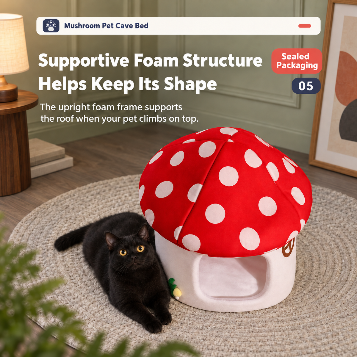 Elastic foam frame supports the mushroom bed