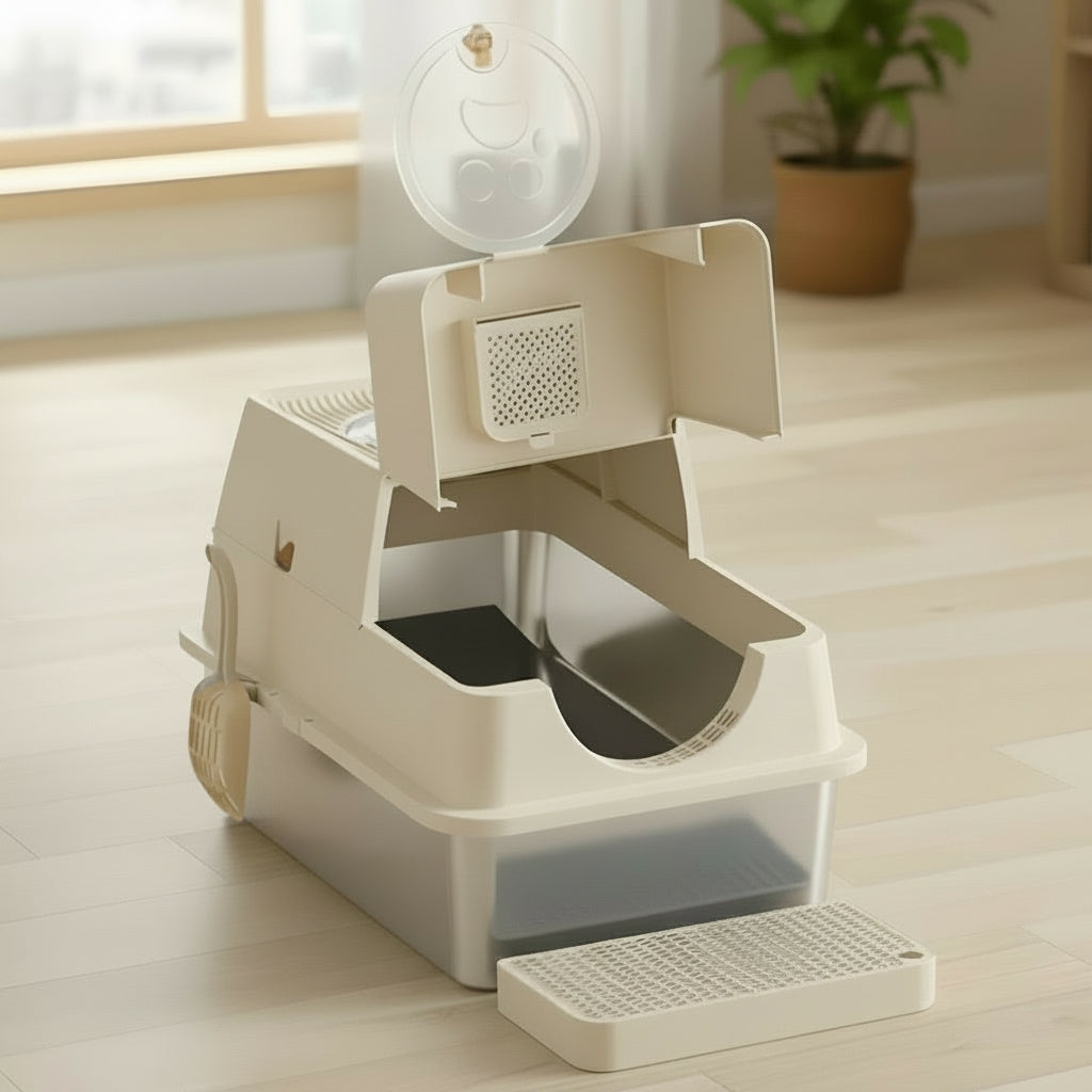 Large Flip-Top Stainless Steel Litter Box