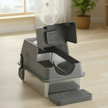 Large Flip-Top Stainless Steel Litter Box
