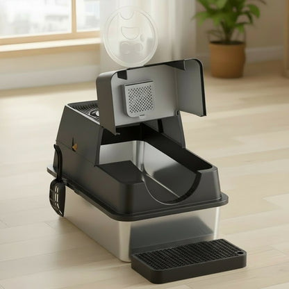 Large Flip-Top Stainless Steel Litter Box