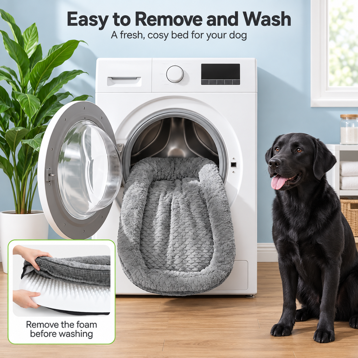 Removable cover washing guide; remove foam before washing