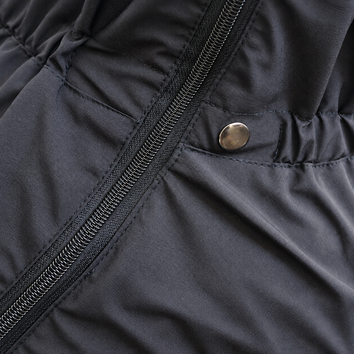 Close view of dog raincoat zip and fastener