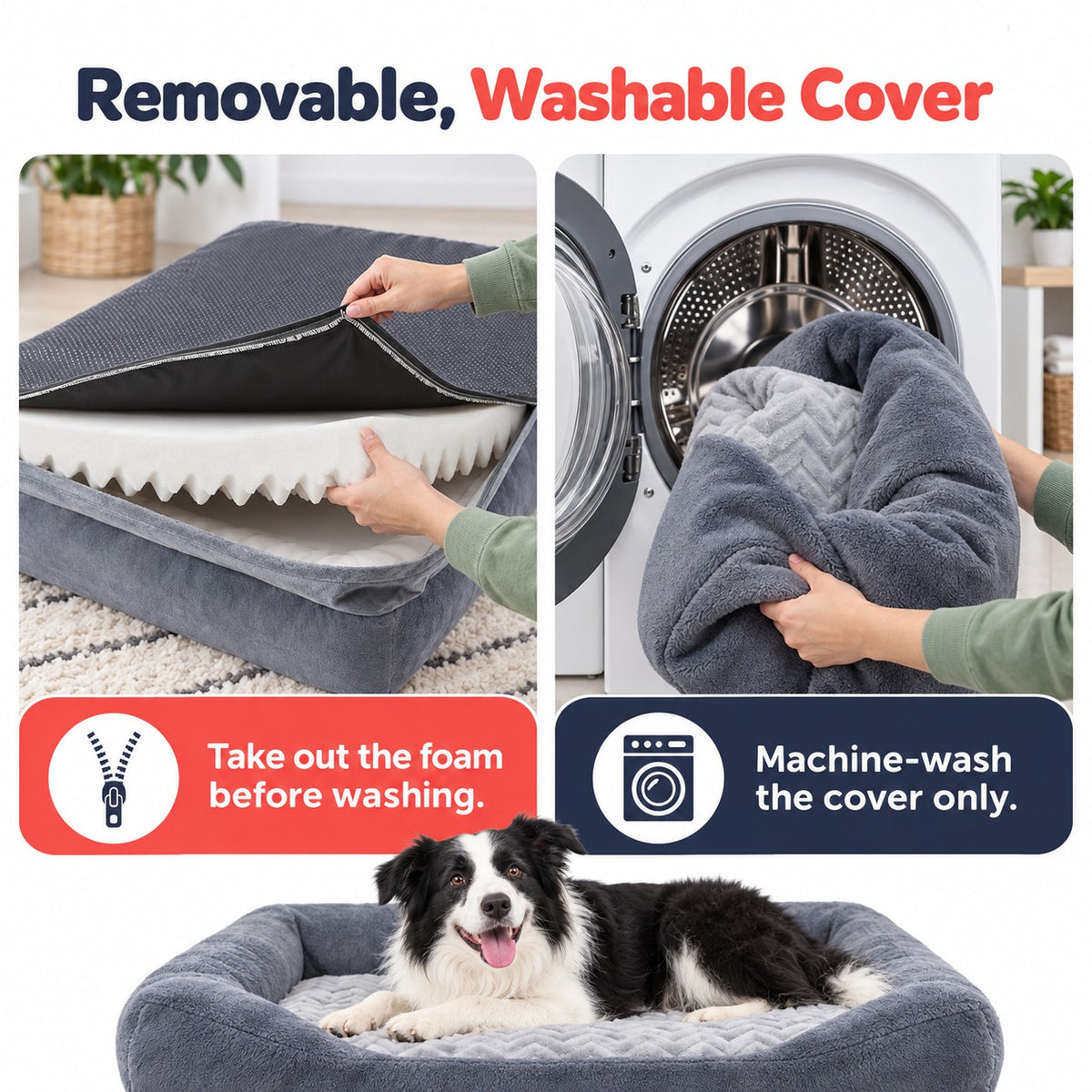 Orthopaedic Dog Bolster Bed with Memory Foam Base and Waterproof Inner Layer