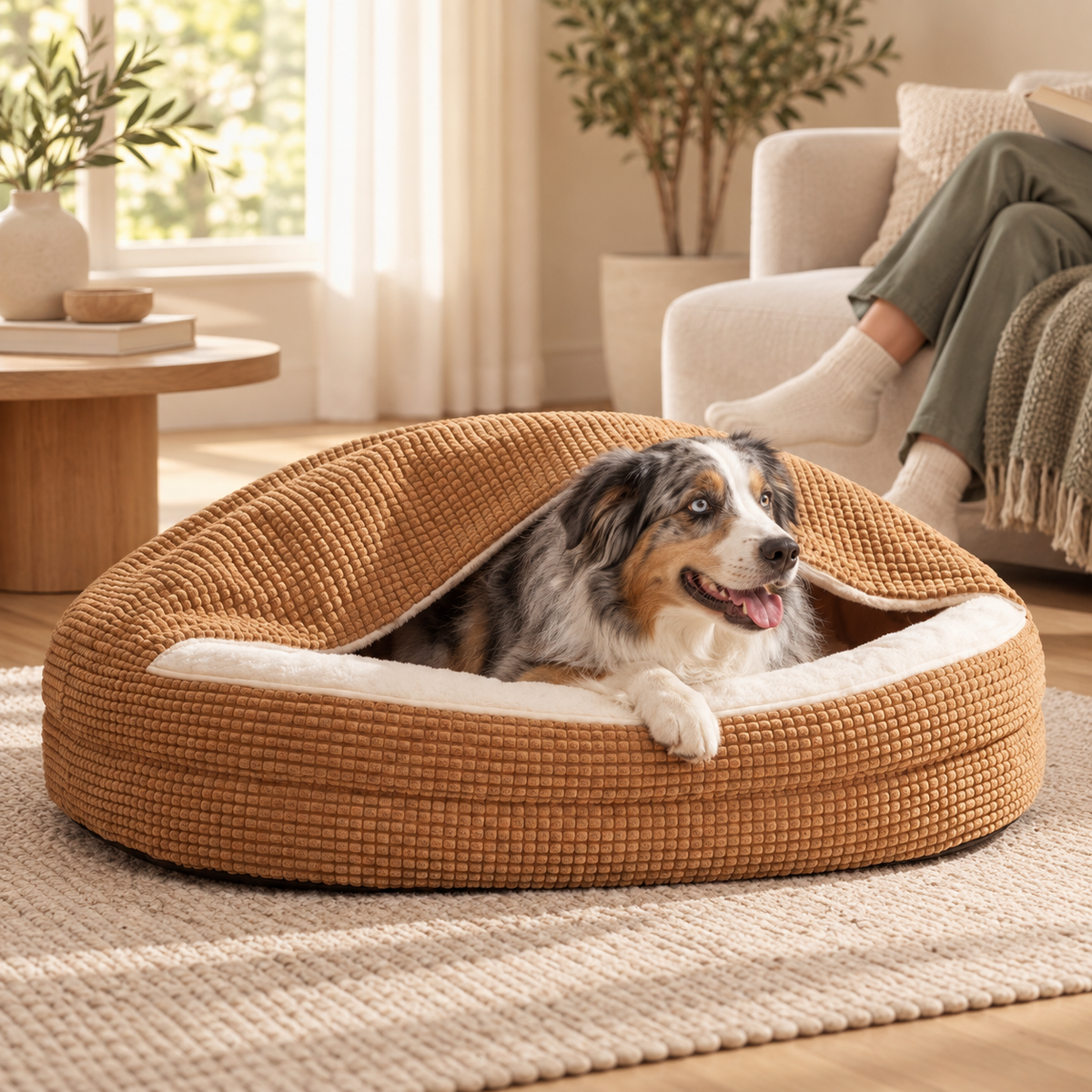 Pet using the product in a home setting