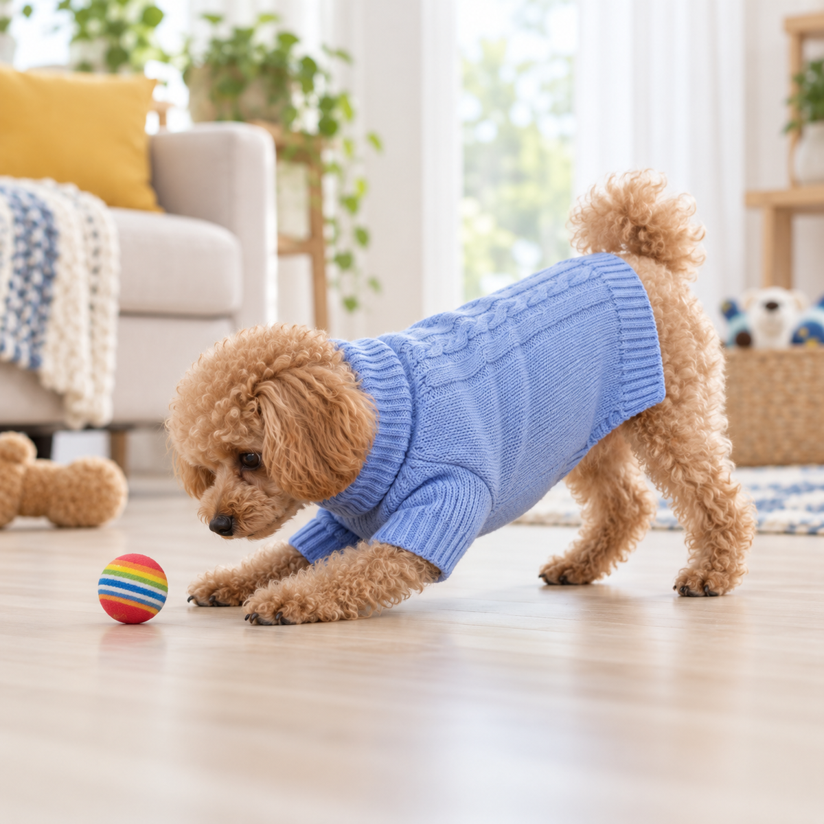 Pet using the product in a home setting