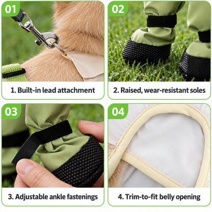 Lead attachment, boot soles, ankle fastenings and belly opening