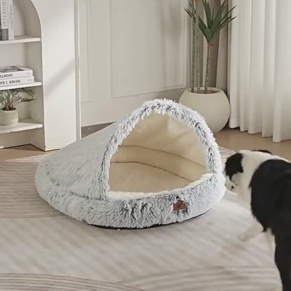 Calming Warm Cosy Winter Plush Faux Fur Round Doughnut Pet Cave Bed for Dogs & Cats