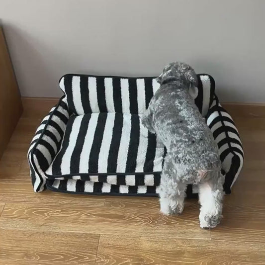 Orthopaedic Striped Dog Sofa Bed with Bolsters & Memory Foam