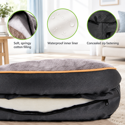 Cotton bolster filling, waterproof liner and concealed zip